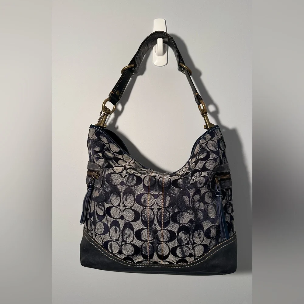 Rare Limited Edition Vintage Coach Y2K Denim Blue Tie-Dye Signature Hobo